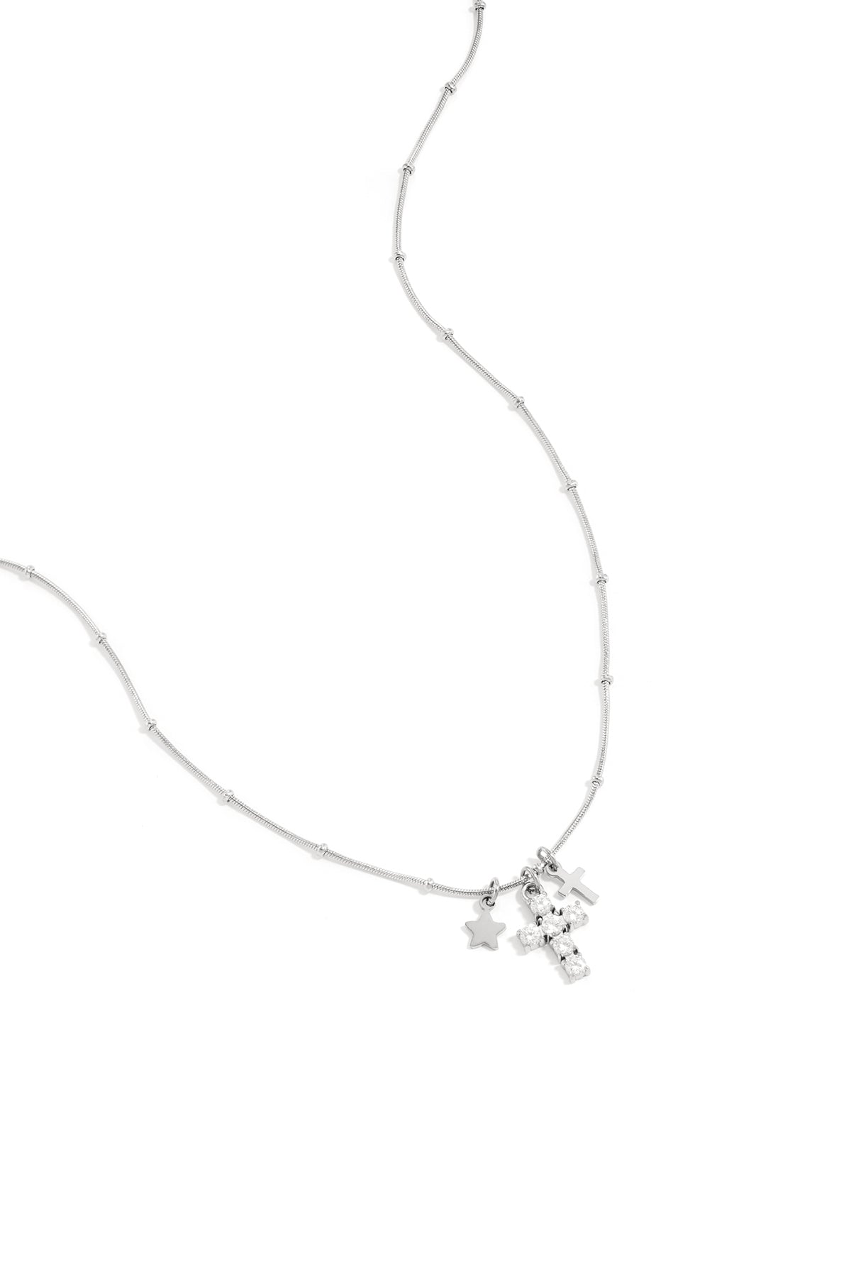 Necklace with cross and star charms