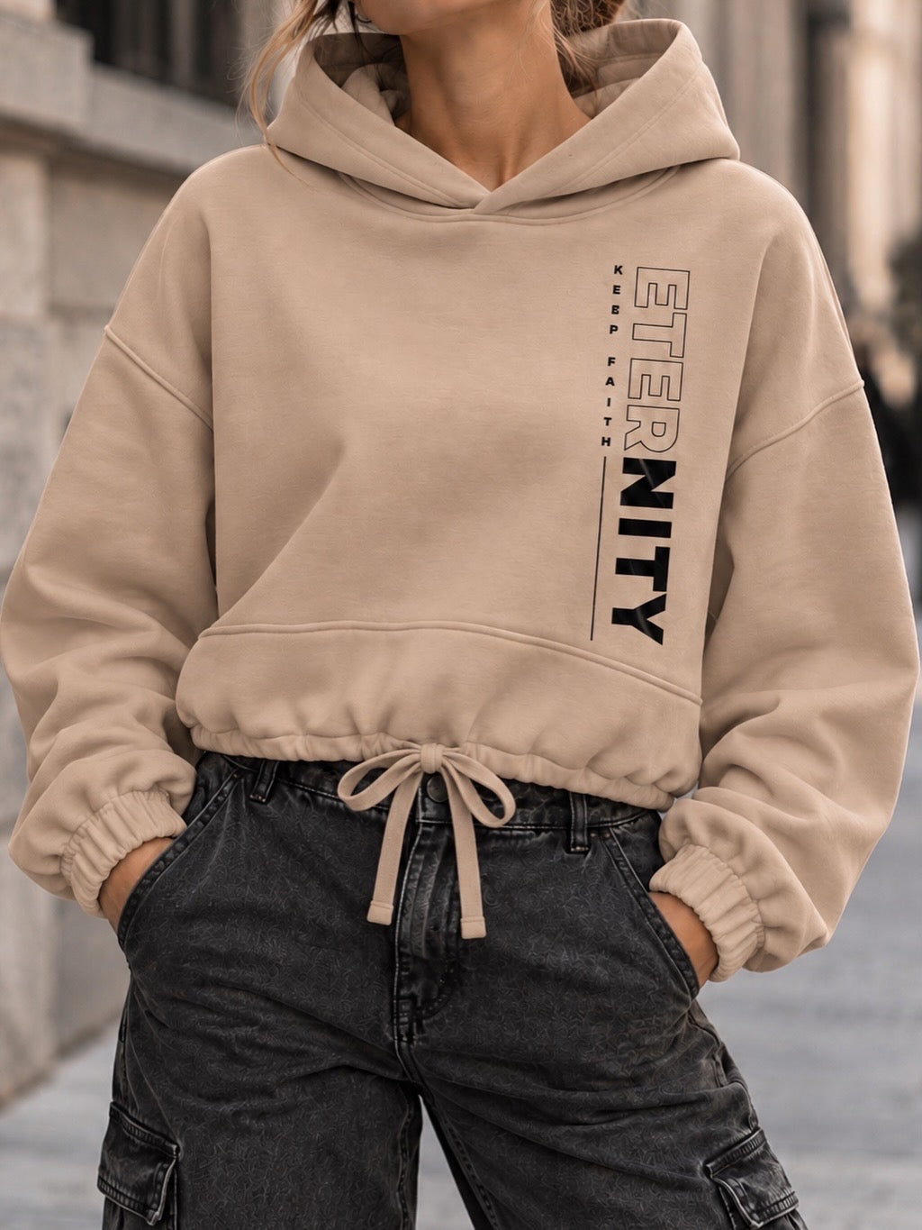ETERNITY Damen Cropped Oversize Hoodie (Front-&Backprint)
