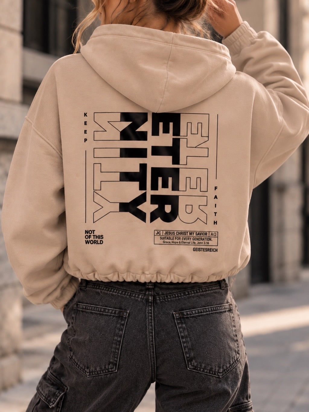ETERNITY Damen Cropped Oversize Hoodie (Front-&Backprint)